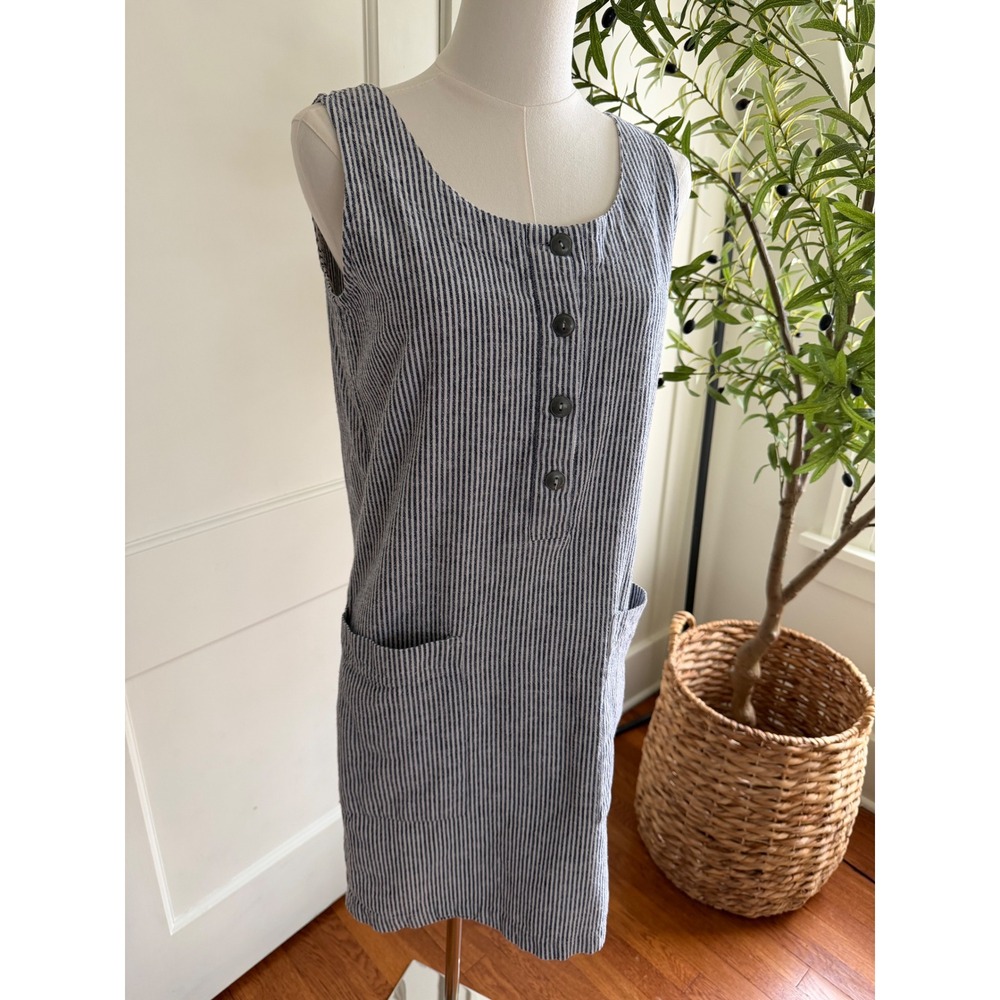 Esprit Sport Vintage Blue White Striped Cotton Shift Dress Pockets Womens Medium